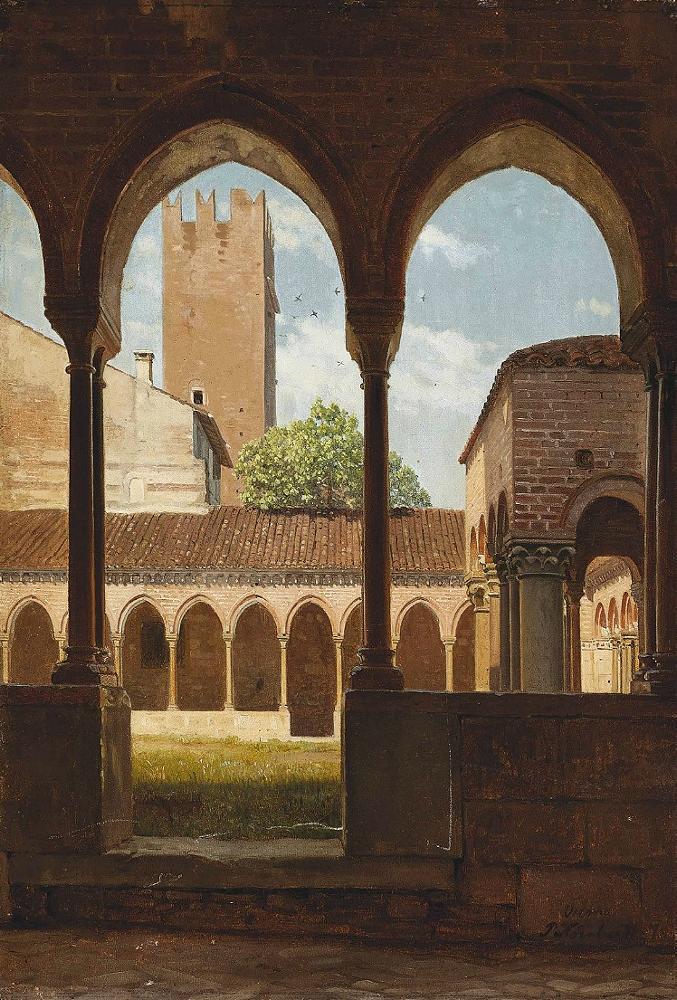 The Cloisters of San Zeno, Verona, vintage artwork by John Peter Kornbeck, 12x8" (A4) Poster