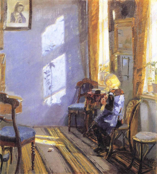 Sunlight in the Blue Room, vintage artwork by Anna Ancher, 12x8" (A4) Poster