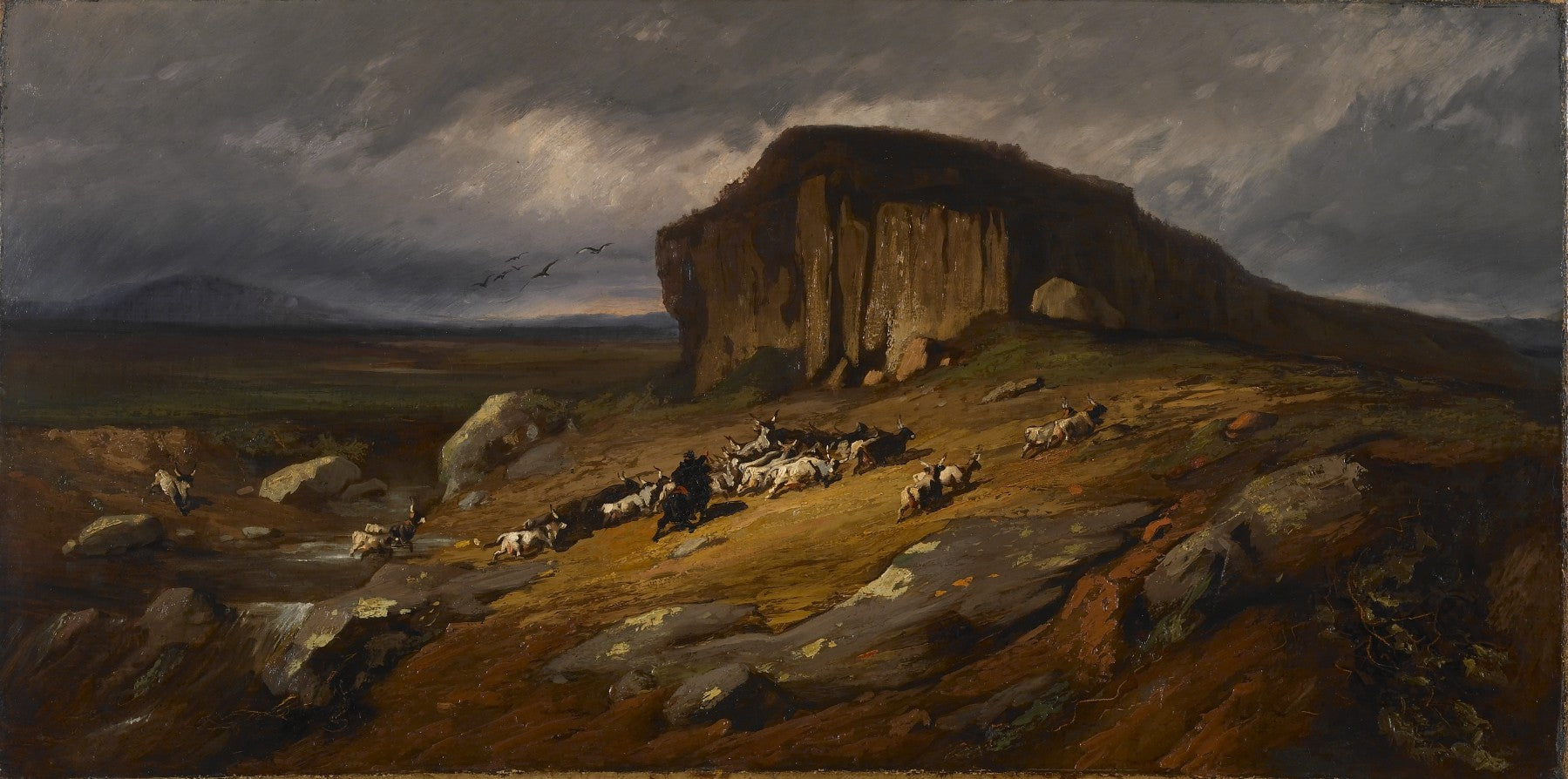 Roman Campagna:  Landscape with Buffalo, vintage artwork by Jean-Achille Benouville, A3 (16x12") Poster Print