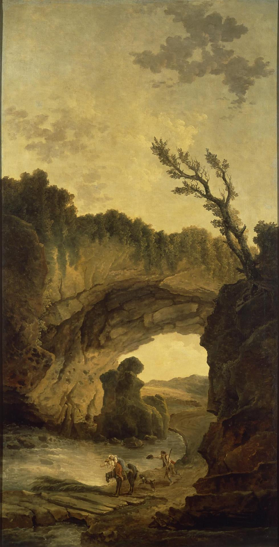 Landscape with an Arch in a Rock, vintage artwork by Hubert Robert, 12x8" (A4) Poster