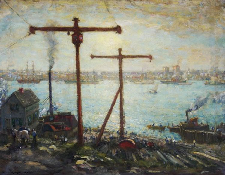 New London from the Groton Shipyard by Henry Ward Ranger,A3(16x12")Poster