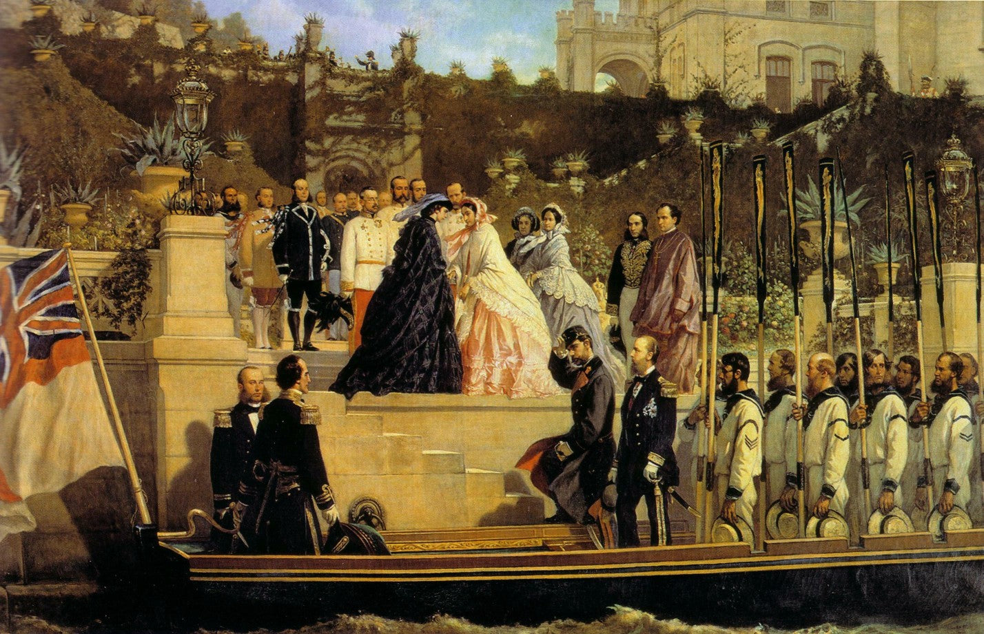 Visit of Empress Elisabeth at the Castello di Miramare, vintage artwork by Cesare dell'Acqua, A3 (16x12") Poster Print