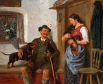 The Dachshund family with hunters and maid, vintage artwork by Adolf Eberle, 12x8" (A4) Poster