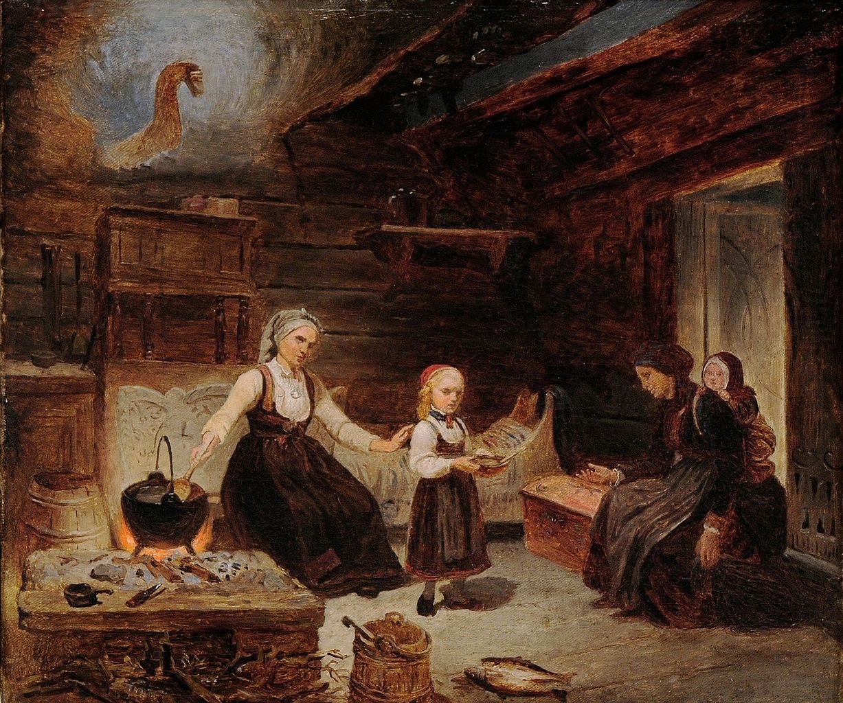 Women with children in an interior, vintage artwork by Kilian Christoffer Zoll, A3 (16x12") Poster Print