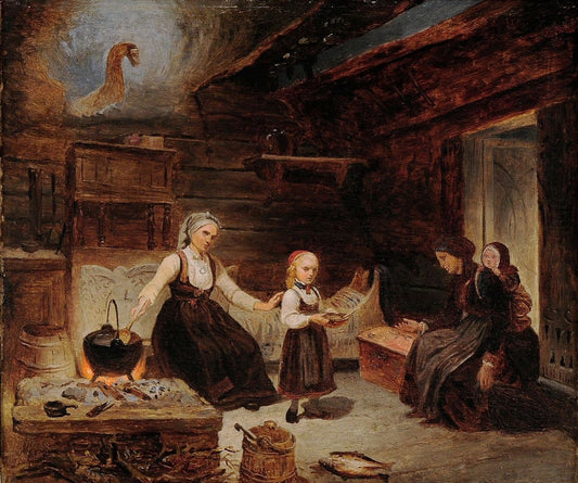 Women with children in an interior, vintage artwork by Kilian Christoffer Zoll, A3 (16x12") Poster Print