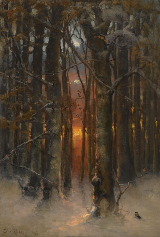 Sunset Through the Trees, vintage artwork by Julius Klever, 12x8" (A4) Poster