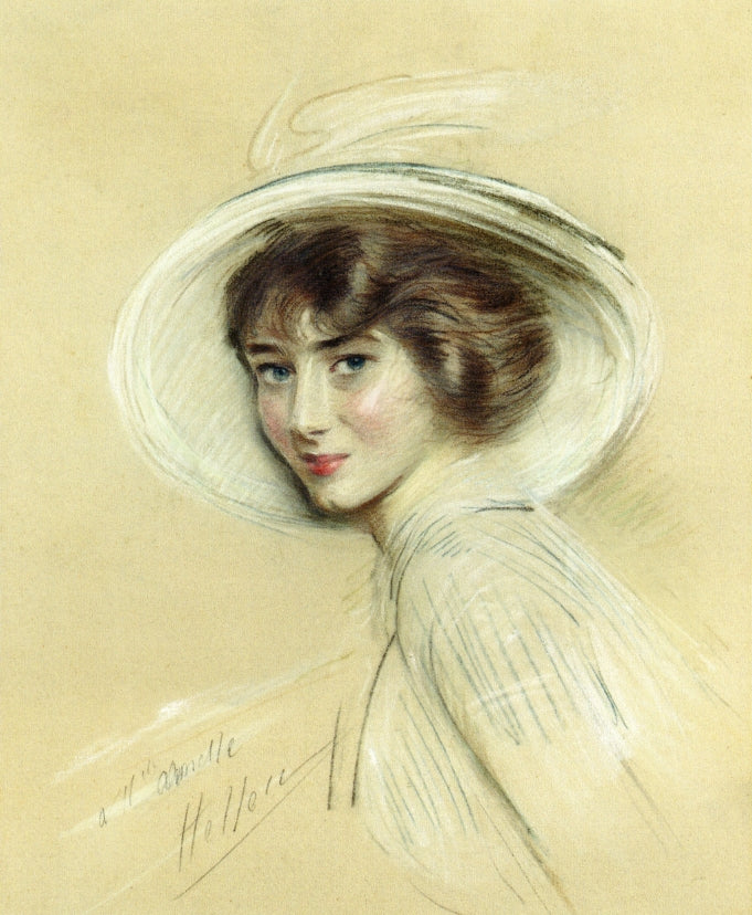 ortrait of Annette, Wearing a White Hat by Paul Cesar Helleu,A3(16x12