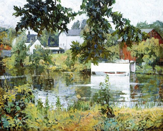 Boat House, Wisconsin, vintage artwork by George Oberteuffer, 12x8" (A4) Poster