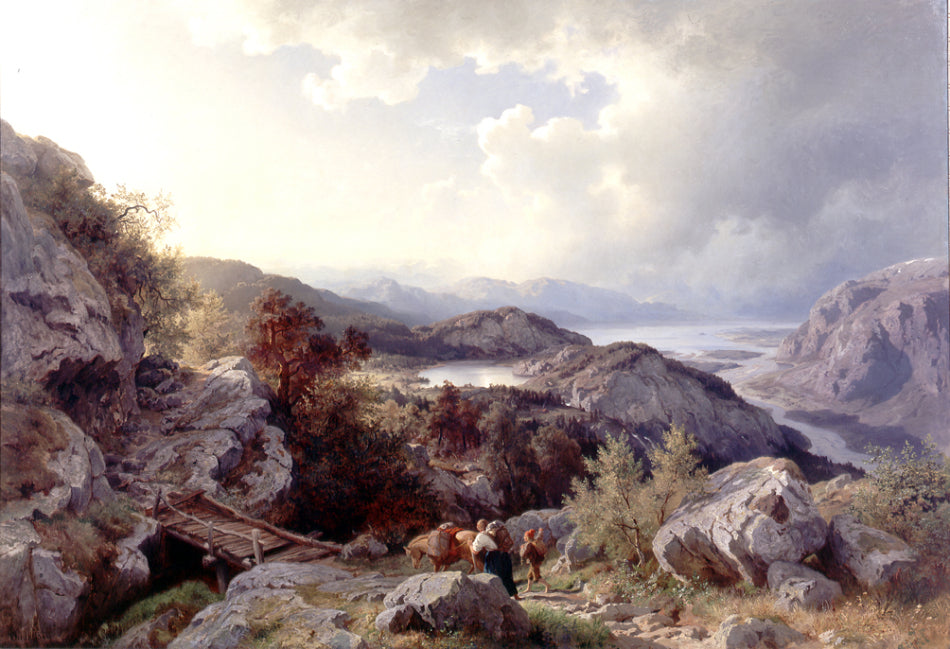 Sandviksfjorden, vintage artwork by Hans Gude, 12x8" (A4) Poster