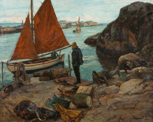 Fra en uthavn, vintage artwork by Thorolf Holmboe, 12x8" (A4) Poster