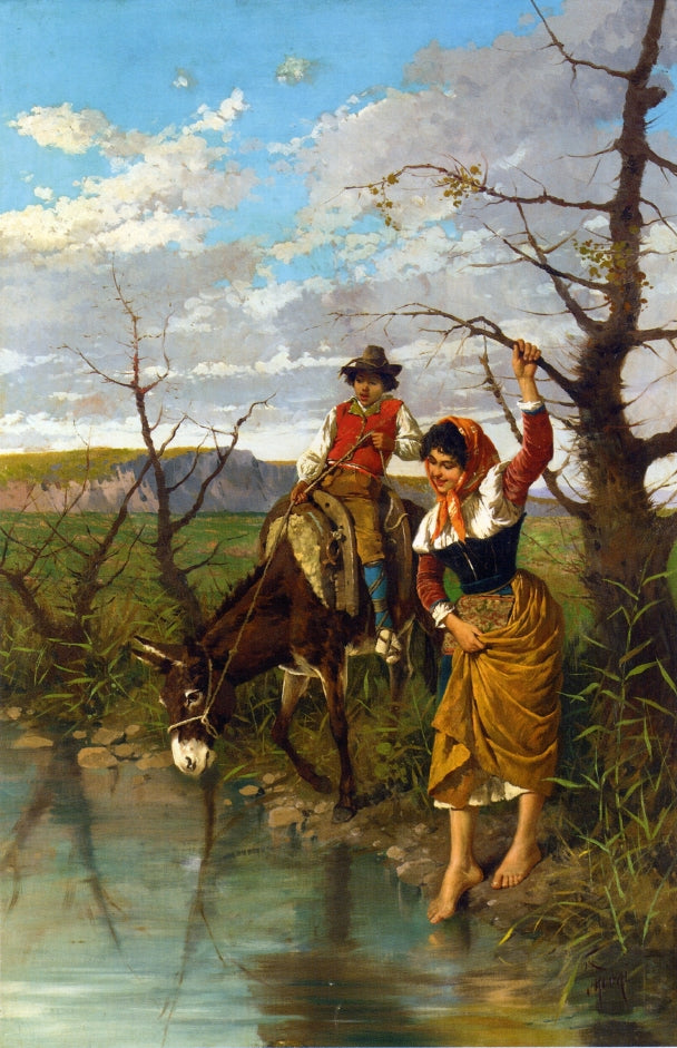 The River Crossing, vintage artwork by Filippo Indoni, 12x8" (A4) Poster