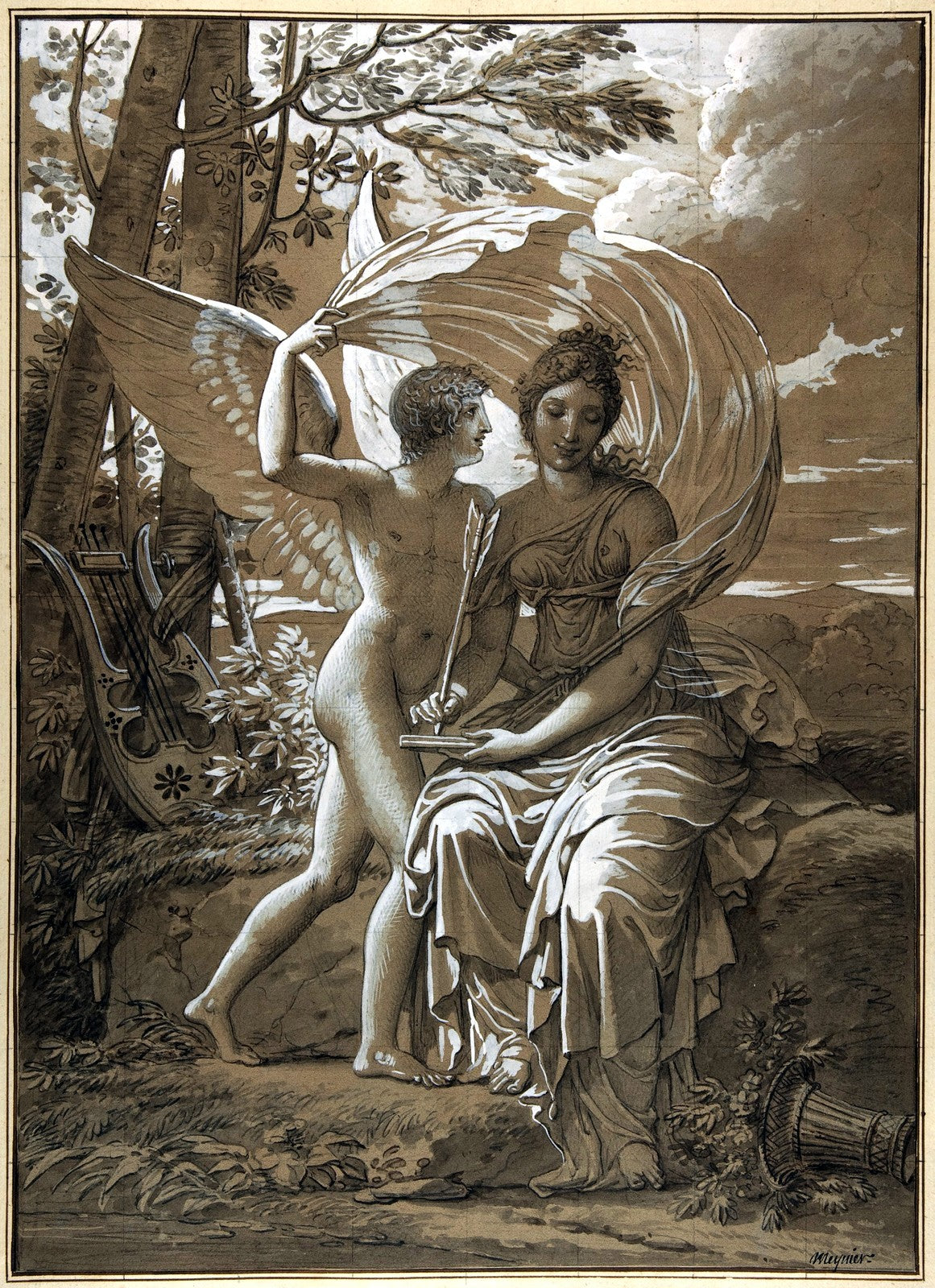 The Muse Erato Writing Verses Inspired by  Love, vintage artwork by Charles Meynier, 12x8" (A4) Poster