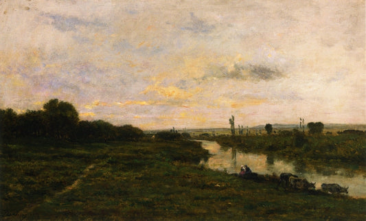 Cows on the Banks of the Seine, at Conflans, vintage artwork by Charles-François Daubigny, A3 (16x12") Poster Print