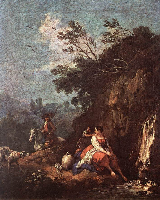 Landscape with a Rider, vintage artwork by Francesco Zuccarelli, 12x8" (A4) Poster