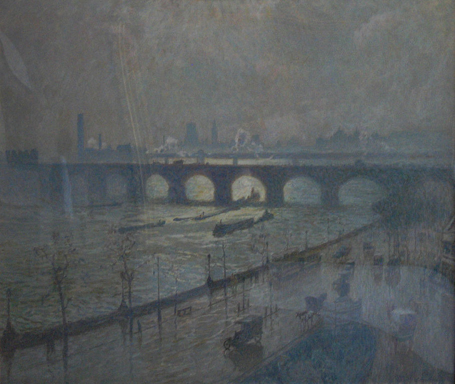 Waterloo Bridge, Sun and Rain, vintage artwork by Emile Claus, 12x8" (A4) Poster