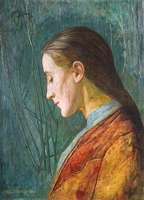 Portrait of a Reflective Lady, vintage artwork by Arthur Joseph Gaskin, 12x8" (A4) Poster