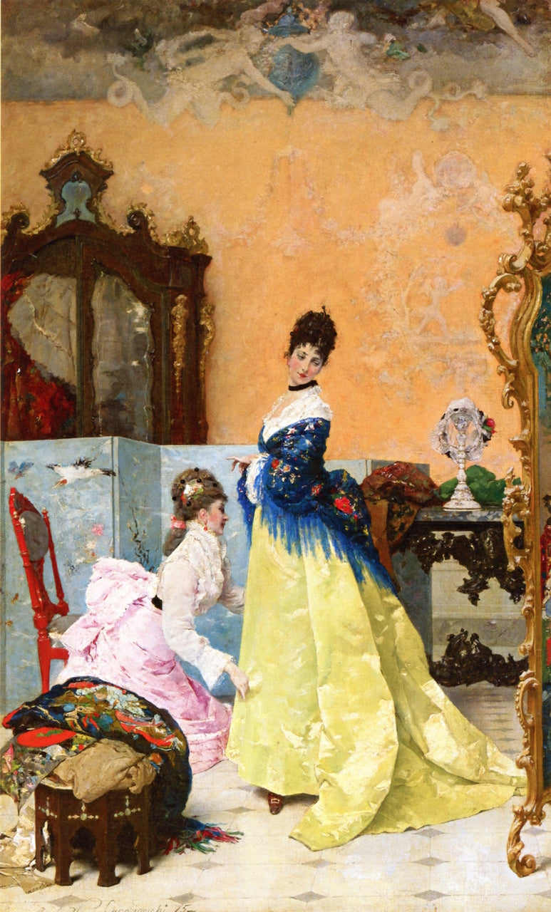 The Yellow Dress, vintage artwork by Vincente Capobianchi, 12x8" (A4) Poster