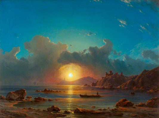 Sunset on a Bay, with Castle Ruins, vintage artwork by Georg Emil Libert, A3 (16x12") Poster Print