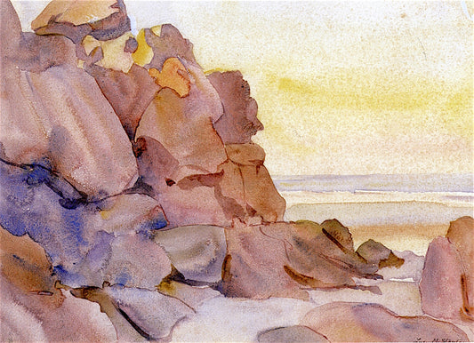 Rocks and Shore, Ogunquit, vintage artwork by Lucy May Stanton, 12x8" (A4) Poster