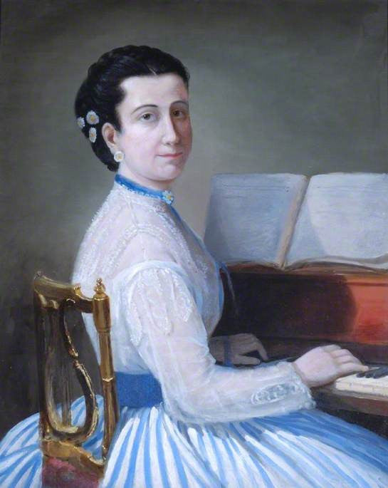 Lady at a Piano, vintage artwork by French School 19th Century - Unknown, A3 (16x12") Poster Print