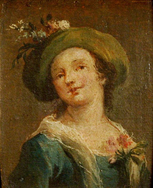 A Girl in a Hat in Profile and a Girl in a Hat Full Face (diptych, right panel), vintage artwork by Francesco Guardi, 12x8" (A4) Poster