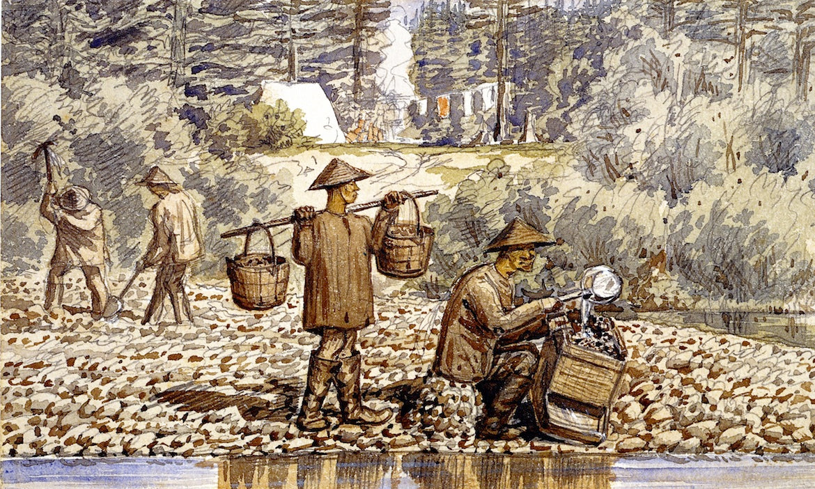 Chinese Goldwashers on the Fraser River, vintage artwork by William George Richardson Hind, 12x8" (A4) Poster
