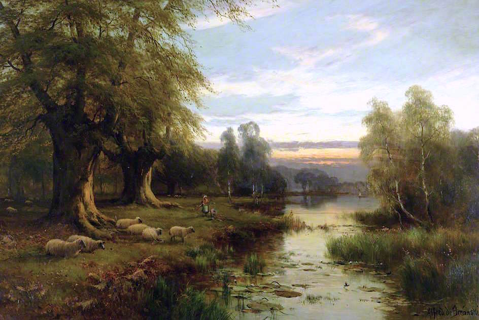 Evening Repose, Burnham Beeches, vintage artwork by Alfred de Breanski, Sr., 12x8" (A4) Poster