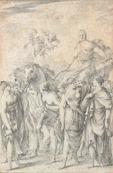 Mnemosyne Carried by  the Nymphs, vintage artwork by Laurent de La Hyre, 12x8" (A4) Poster