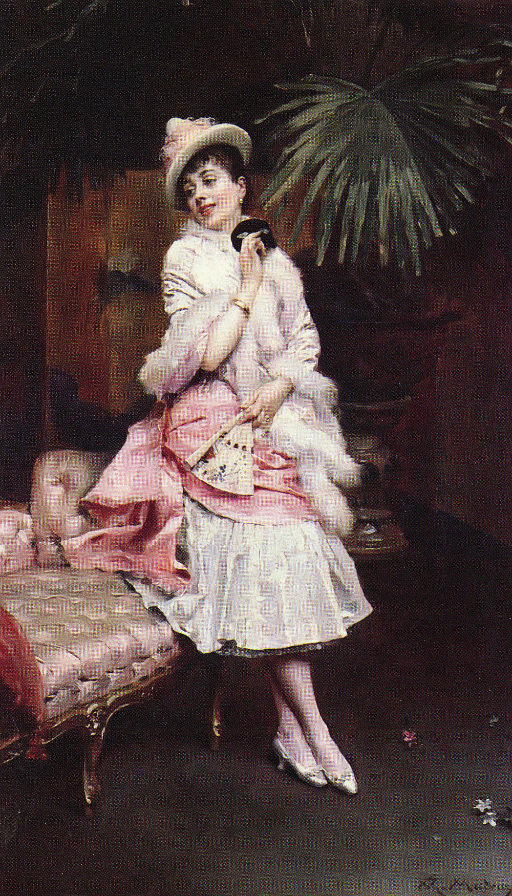 Lady With A Mask, vintage artwork by Raimundo de Madrazo y Garreta, 12x8" (A4) Poster