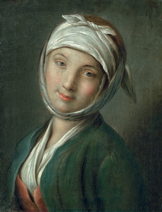 Portrait of a young woman with a white headscarf, vintage artwork by Pietro Antonio Rotari, 12x8" (A4) Poster