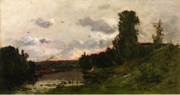 Banks of the Seine, vintage artwork by Hippolyte-Camille Delpy, 12x8" (A4) Poster