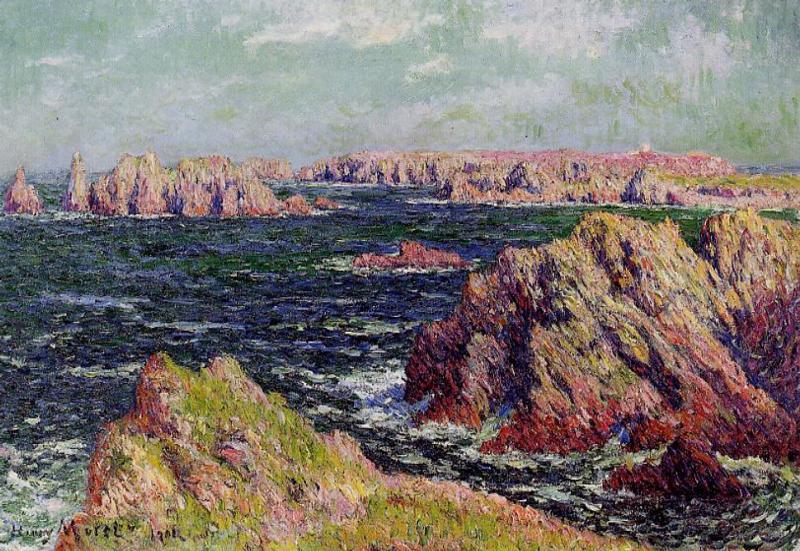 The Cliffs of Belle Ile, vintage artwork by Henry Moret, 12x8" (A4) Poster