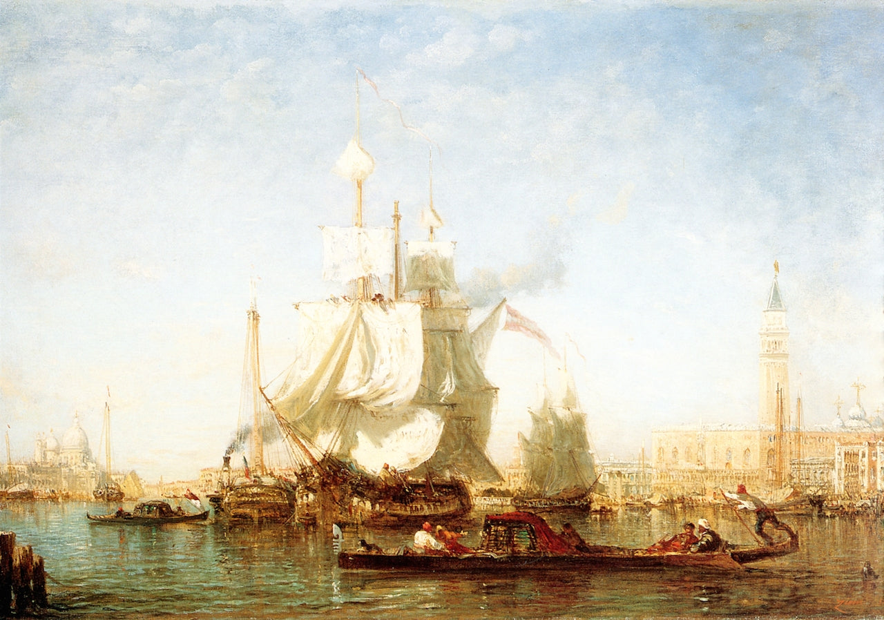 Venise, galions et gondoles dans le bassin de Saint-Marc, vintage artwork by Felix-Francois-Georges-Philbert Ziem, 12x8" (A4) Poster