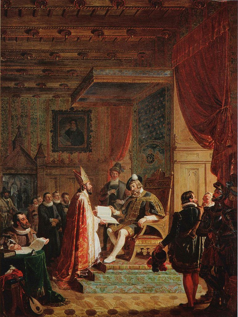 Mikael Agricola Presents Finnish Translation of the New Testament to King Gustavus Vasa, vintage artwork by Robert Wilhelm Ekman, A3 (16x12") Poster Print