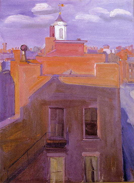 Charles Street Meeting House and Rooftops, vintage artwork by Lucy May Stanton, 12x8" (A4) Poster