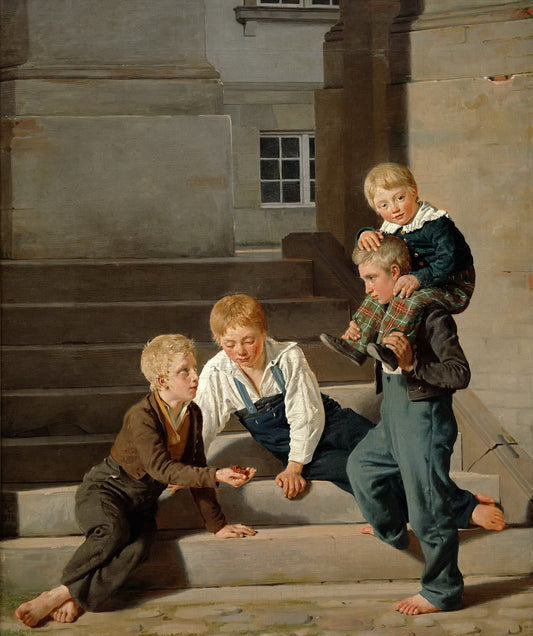 Boys Playing Dice at the Palace of Cristianborg in Copenhagen, vintage artwork by Constantin Hansen, A3 (16x12") Poster Print