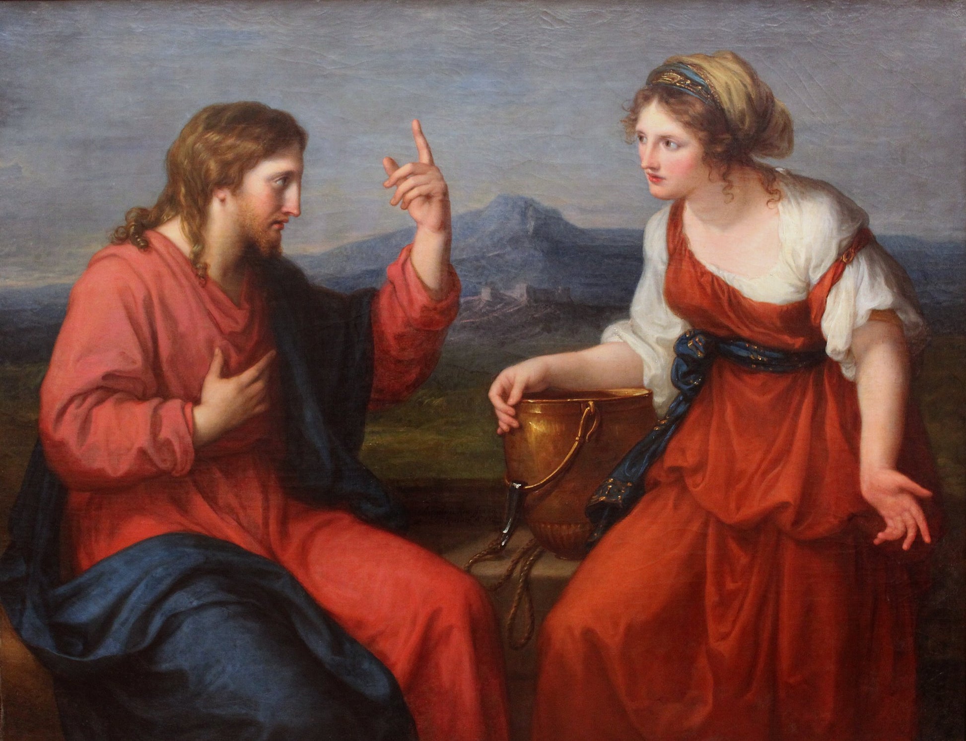 Christ and the Samaritan Woman at the Well, vintage artwork by Angelica Kauffmann, 12x8" (A4) Poster