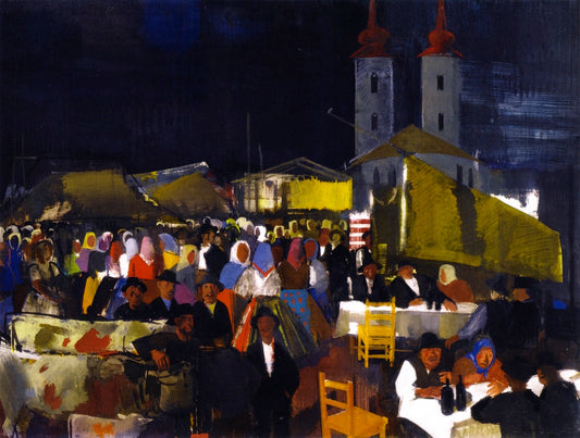 Figures in a Village Market by Vilmos Aba-Novák,16x12(A3) Poster
