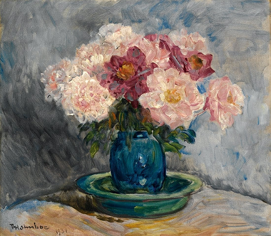 Peonies in a Vase, vintage artwork by Thorolf Holmboe, 12x8" (A4) Poster
