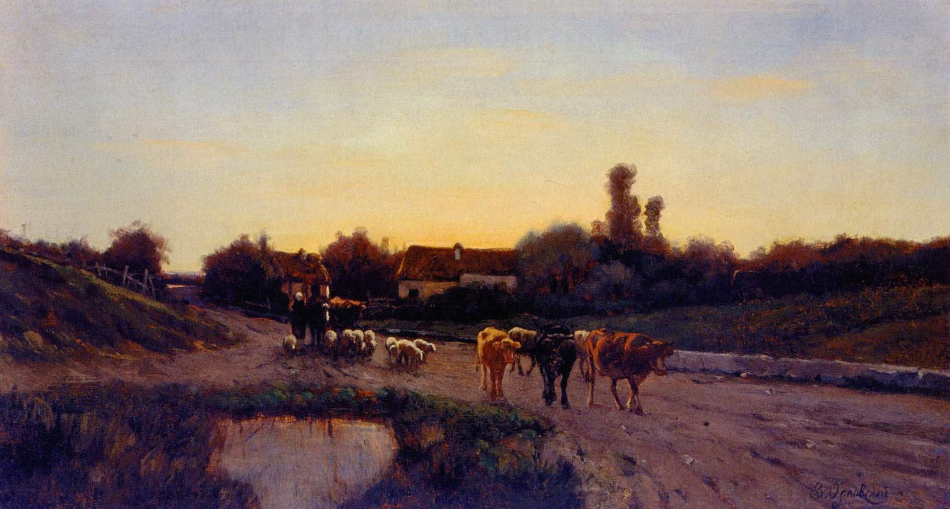 by  a Village, vintage artwork by Vladimir Orlovsky, 12x8" (A4) Poster