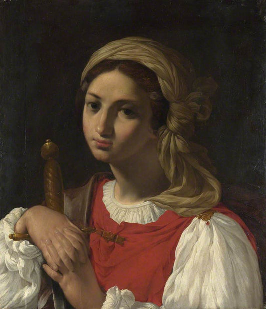A Female Figure Resting on a Sword, vintage artwork by Italian School 18th Century - Unknown, 12x8" (A4) Poster