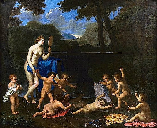 Venus at the Fountain, vintage artwork by Charles-Alphonse Dufresnoy, 12x8" (A4) Poster