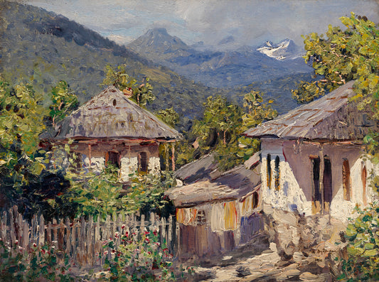 Mountain Village, vintage artwork by Nikolai Nikanorovich Dubovskoy, 12x8" (A4) Poster