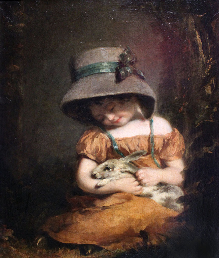 Girl with a Rabbit, vintage artwork by Attributed to John Hoppner, 12x8" (A4) Poster