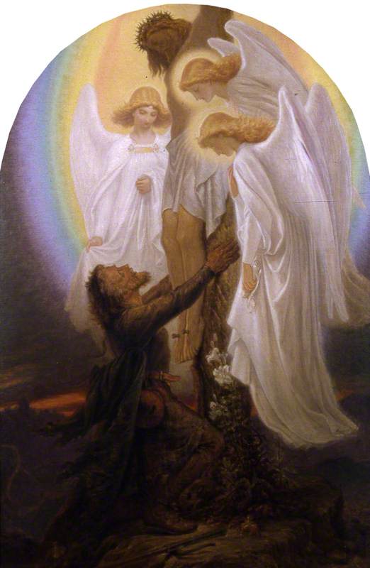 Christian at the Foot of the Cross, vintage artwork by Sir Joseph Noel Paton, A3 (16x12") Poster Print