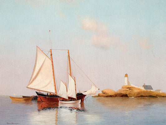A Schooner off White Island Light, Isles of Shoals, vintage artwork by Warren W. Sheppard, 12x8" (A4) Poster