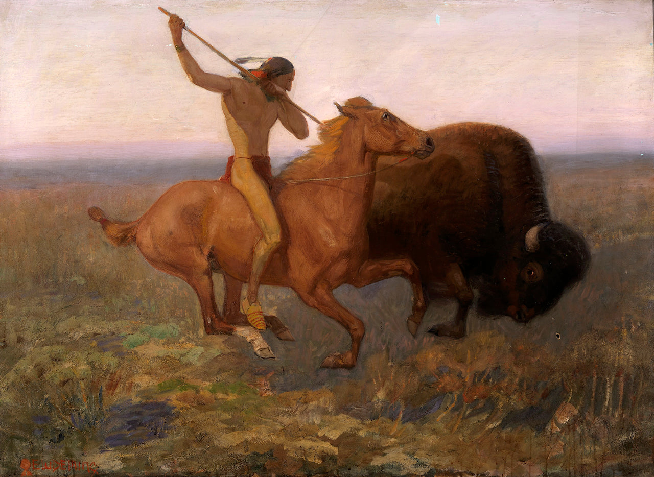 Indian Hunting Buffalo by Edwin Willard Deming,A3(16x12")Poster