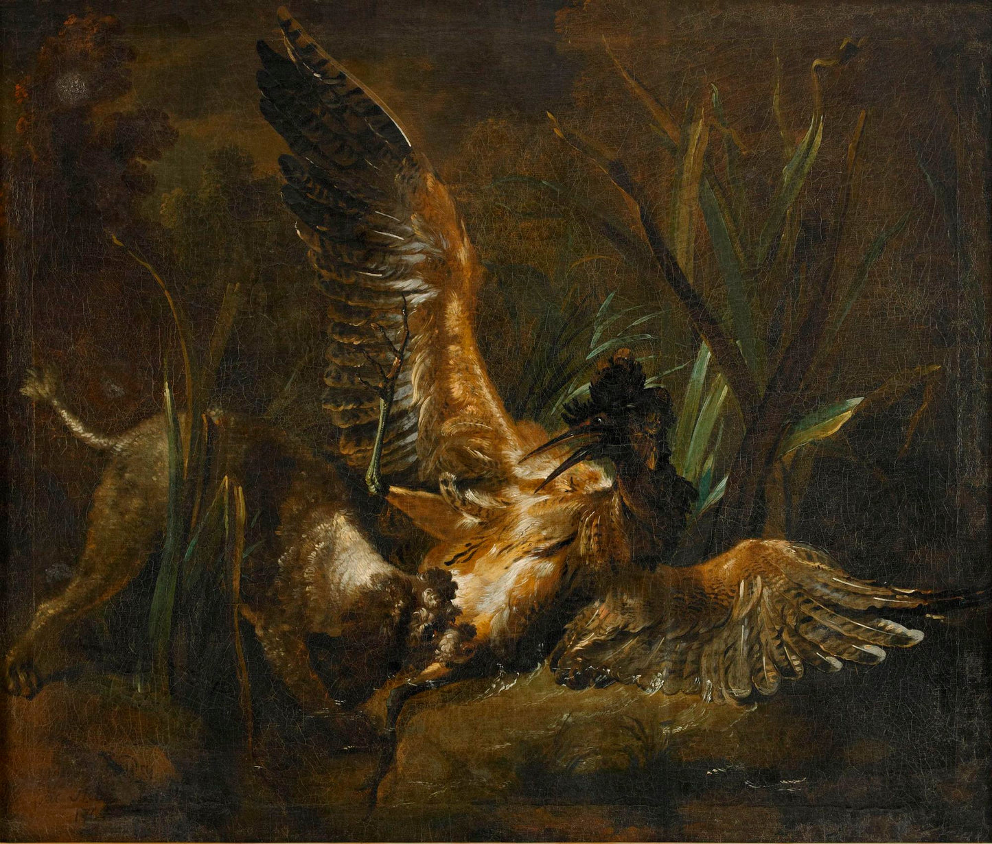 A Poodle Attacking a Bittern (after Oudry), vintage artwork by Hugues Taraval, 12x8" (A4) Poster