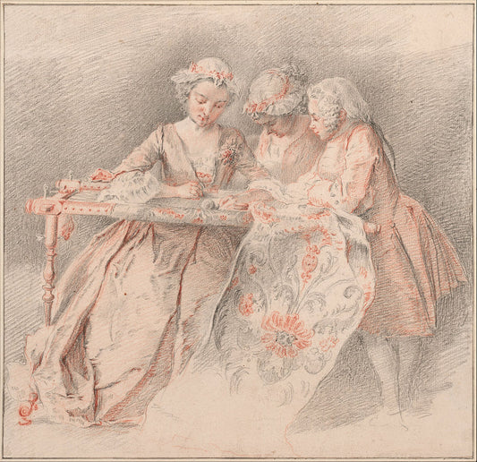The Embroiders, vintage artwork by Jacques Andre Portail, 12x8" (A4) Poster