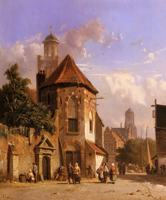 View of a Dutch Street, vintage artwork by Adrianus Eversen, A3 (16x12") Poster Print